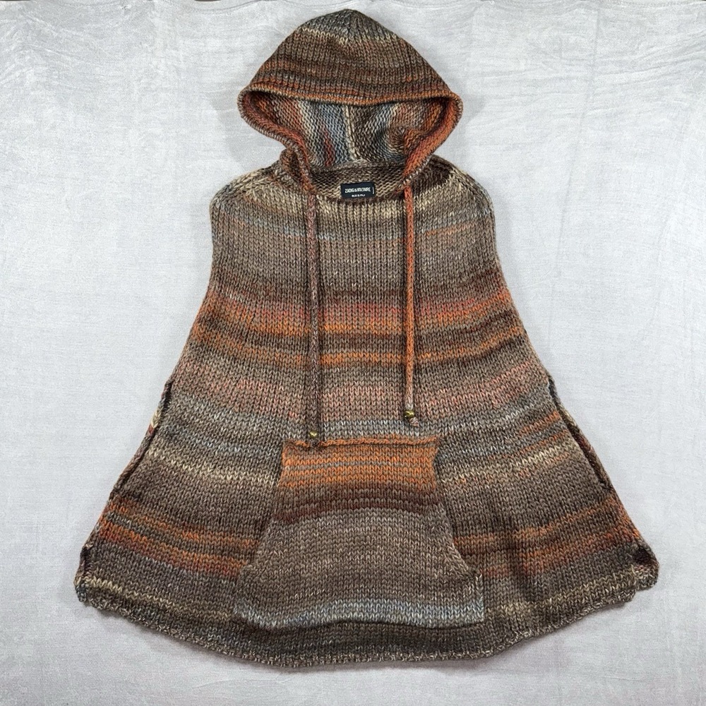 Zadig & Voltaire Wool Blend Knit‎ Hooded Sweater Pullover Poncho Skull Pockets